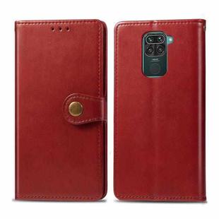 For Xiaomi Redmi 10X 4G/Redmi Note 9 Retro Solid Color Leather Buckle Phone Case with Lanyard & Photo Frame & Card Slot & Wallet & Stand Function(Red)