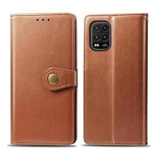 For Xiaomi Mi 10 Lite 5G Retro Solid Color Leather Buckle Phone Case with Lanyard & Photo Frame & Card Slot & Wallet & Stand Function(Brown)