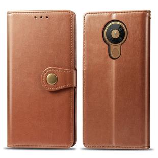 For Nokia 5.3 Retro Solid Color Leather Buckle Phone Case with Lanyard & Photo Frame & Card Slot & Wallet & Stand Function(Brown)