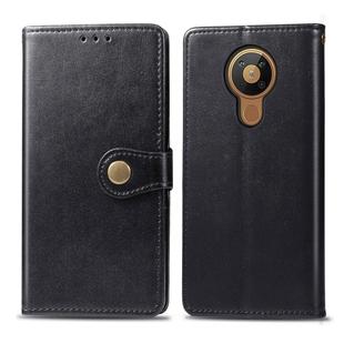 For Nokia 5.3 Retro Solid Color Leather Buckle Phone Case with Lanyard & Photo Frame & Card Slot & Wallet & Stand Function(Black)
