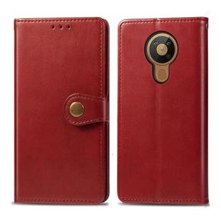 For Nokia 5.3 Retro Solid Color Leather Buckle Phone Case with Lanyard & Photo Frame & Card Slot & Wallet & Stand Function(Red)