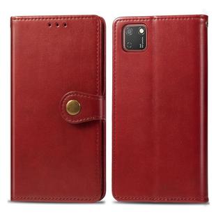 For Huawei Y5P 2020 Retro Solid Color Leather Buckle Phone Case with Lanyard & Photo Frame & Card Slot & Wallet & Stand Function(Red)