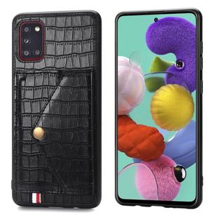 For Samsung Galaxy A31 Crocodile Pattern Envelope Card Package Phone Case With Magnet And Bracket Function(Black)