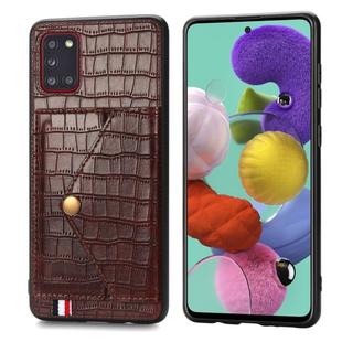 For Samsung Galaxy A31 Crocodile Pattern Envelope Card Package Phone Case With Magnet And Bracket Function(Brown)