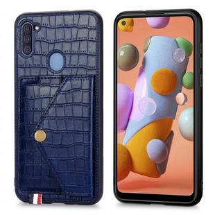 For Samsung Galaxy A11 Crocodile Pattern Envelope Card Package Phone Case With Magnet And Bracket Function(Blue)