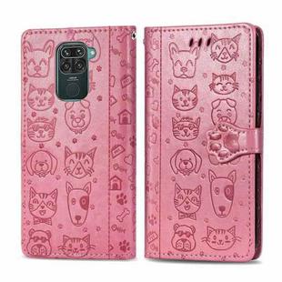 For Xiaomi Redmi 10X (4G) / Note 9 Cute Cat and Dog Embossed Horizontal Flip Leather Case with Bracket / Card Slot / Wallet / Lanyard(Pink)