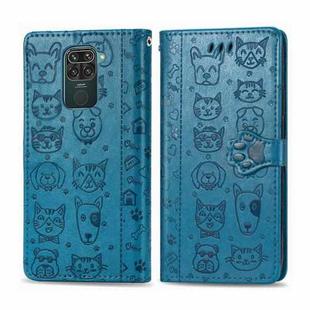 For Xiaomi Redmi 10X (4G) / Note 9 Cute Cat and Dog Embossed Horizontal Flip Leather Case with Bracket / Card Slot / Wallet / Lanyard(Blue)