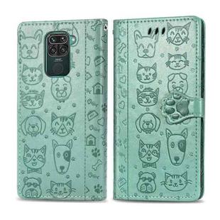 For Xiaomi Redmi 10X (4G) / Note 9 Cute Cat and Dog Embossed Horizontal Flip Leather Case with Bracket / Card Slot / Wallet / Lanyard(Green)
