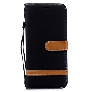 Color Matching Denim Texture Leather Case for Galaxy A6+, with Holder & Card Slots & Wallet & Lanyard(Black)