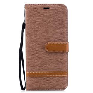 Color Matching Denim Texture Leather Case for Galaxy A6+, with Holder & Card Slots & Wallet & Lanyard(Brown)