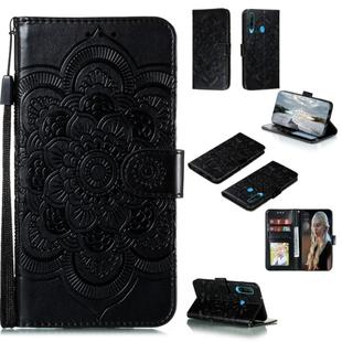 For Huawei Y6P Mandala Embossing Pattern Horizontal Flip Leather Case with Holder & Card Slots & Wallet & Photo Frame & Lanyard(Black)