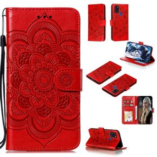 For Samsung Galaxy A21s Mandala Embossing Pattern Horizontal Flip Leather Case with Holder & Card Slots & Wallet & Photo Frame & Lanyard(Red)