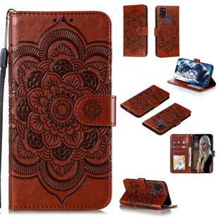 For Samsung Galaxy A21s Mandala Embossing Pattern Horizontal Flip Leather Case with Holder & Card Slots & Wallet & Photo Frame & Lanyard(Brown)
