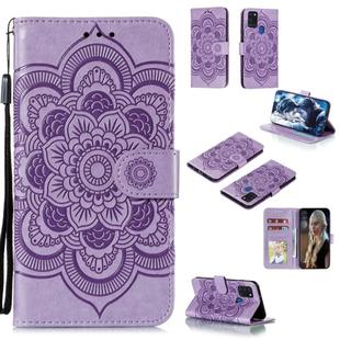 For Samsung Galaxy A21s Mandala Embossing Pattern Horizontal Flip Leather Case with Holder & Card Slots & Wallet & Photo Frame & Lanyard(Purple)