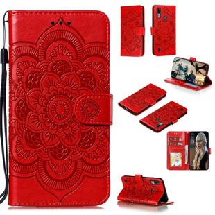 For Motorola Moto E6S 2020 Mandala Embossing Pattern Horizontal Flip Leather Case with Holder & Card Slots & Wallet & Photo Frame & Lanyard(Red)