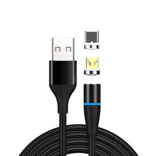 2 in 1 3A USB to Micro USB + USB-C / Type-C Fast Charging + 480Mbps Data Transmission Mobile Phone Magnetic Suction Fast Charging Data Cable, Cable Length: 2m(Black)
