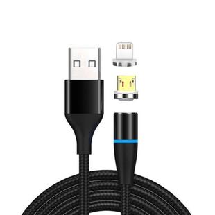 2 in 1 3A USB to 8 Pin + Micro USB Fast Charging + 480Mbps Data Transmission Mobile Phone Magnetic Suction Fast Charging Data Cable, Cable Length: 2m(Black)