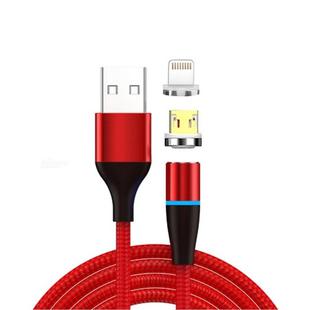 2 in 1 3A USB to 8 Pin + Micro USB Fast Charging + 480Mbps Data Transmission Mobile Phone Magnetic Suction Fast Charging Data Cable, Cable Length: 2m(Red)