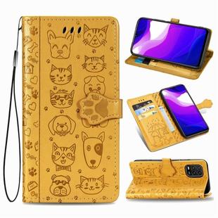 For Xiaomi Mi 10 Lite 5G Lovely Cat and Dog Embossing Pattern Horizontal Flip Leather Case , with Holder & Card Slots & Wallet & Cartoon Clasp & Lanyard(Yellow)