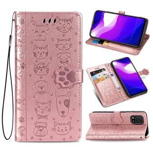 For Xiaomi Mi 10 Lite 5G Lovely Cat and Dog Embossing Pattern Horizontal Flip Leather Case , with Holder & Card Slots & Wallet & Cartoon Clasp & Lanyard(Rose Gold)