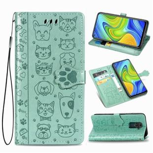 For Xiaomi Redmi 10X & Note 9 Lovely Cat and Dog Embossing Pattern Horizontal Flip Leather Case , with Holder & Card Slots & Wallet & Cartoon Clasp & Lanyard(Green)