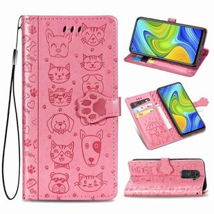 For Xiaomi Redmi 10X & Note 9 Lovely Cat and Dog Embossing Pattern Horizontal Flip Leather Case , with Holder & Card Slots & Wallet & Cartoon Clasp & Lanyard(Pink)