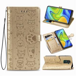For Xiaomi Redmi 10X & Note 9 Lovely Cat and Dog Embossing Pattern Horizontal Flip Leather Case , with Holder & Card Slots & Wallet & Cartoon Clasp & Lanyard(Gold)