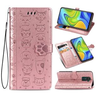 For Xiaomi Redmi 10X & Note 9 Lovely Cat and Dog Embossing Pattern Horizontal Flip Leather Case , with Holder & Card Slots & Wallet & Cartoon Clasp & Lanyard(Rose Gold)
