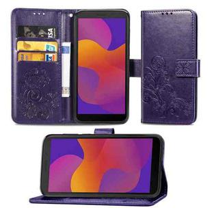 For Huawei Y5P 2020 & Honor 9S Lucky Clover Pressed Flowers Pattern Leather Case with Holder & Card Slots & Wallet & Hand Strap(Purple)