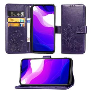 For Xiaomi Mi 10 Lite 5G Lucky Clover Pressed Flowers Pattern Leather Case with Holder & Card Slots & Wallet & Hand Strap(Purple)