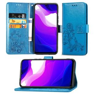 For Xiaomi Mi 10 Lite 5G Lucky Clover Pressed Flowers Pattern Leather Case with Holder & Card Slots & Wallet & Hand Strap(Blue)