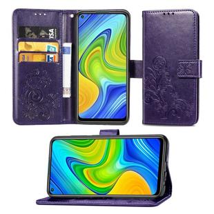 For Xiaomi Redmi 10X / Note 9 Lucky Clover Pressed Flowers Pattern Leather Case with Holder & Card Slots & Wallet & Hand Strap(Purple)
