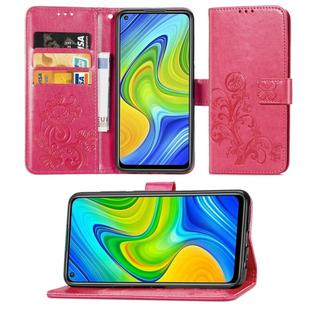 For Xiaomi Redmi 10X / Note 9 Lucky Clover Pressed Flowers Pattern Leather Case with Holder & Card Slots & Wallet & Hand Strap(Rose)