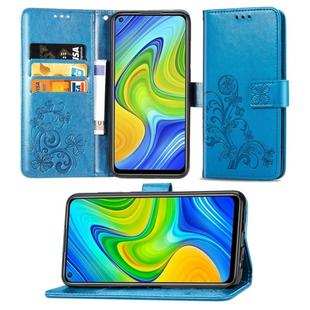 For Xiaomi Redmi 10X / Note 9 Lucky Clover Pressed Flowers Pattern Leather Case with Holder & Card Slots & Wallet & Hand Strap(Blue)
