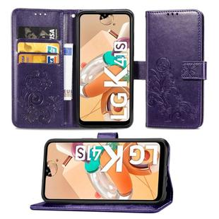 For LG K41S Lucky Clover Pressed Flowers Pattern Leather Case with Holder & Card Slots & Wallet & Hand Strap(Purple)