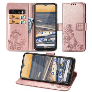 For Nokia 5.3 Lucky Clover Pressed Flowers Pattern Leather Case with Holder & Card Slots & Wallet & Hand Strap(Rose Gold)