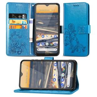 For Nokia 5.3 Lucky Clover Pressed Flowers Pattern Leather Case with Holder & Card Slots & Wallet & Hand Strap(Blue)