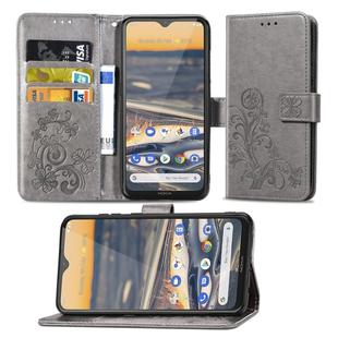 For Nokia 5.3 Lucky Clover Pressed Flowers Pattern Leather Case with Holder & Card Slots & Wallet & Hand Strap(Gray)