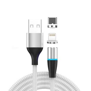 2 in 1 3A USB to 8 Pin + USB-C / Type-C Fast Charging + 480Mbps Data Transmission Mobile Phone Magnetic Suction Fast Charging Data Cable, Cable Length: 2m(Silver)