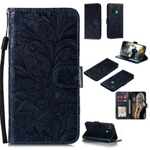 For Huawei P Smart 2020 Lace Flower Embossing Pattern Horizontal Flip Leather Case , with Holder & Card Slots & Wallet & Photo Frame & Lanyard(Dark Blue)