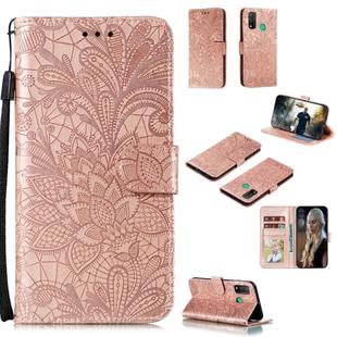 For Huawei P Smart 2020 Lace Flower Embossing Pattern Horizontal Flip Leather Case , with Holder & Card Slots & Wallet & Photo Frame & Lanyard(Rose Gold)