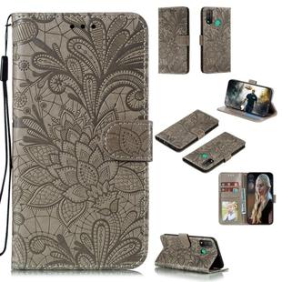 For Huawei P Smart 2020 Lace Flower Embossing Pattern Horizontal Flip Leather Case , with Holder & Card Slots & Wallet & Photo Frame & Lanyard(Grey)