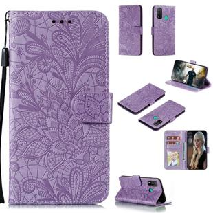 For Huawei P Smart 2020 Lace Flower Embossing Pattern Horizontal Flip Leather Case , with Holder & Card Slots & Wallet & Photo Frame & Lanyard(Purple)