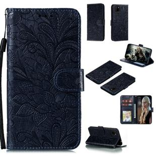 For Huawei Y5P / Honor 9S Lace Flower Embossing Pattern Horizontal Flip Leather Case , with Holder & Card Slots & Wallet & Photo Frame & Lanyard(Dark Blue)