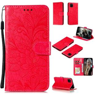 For Huawei Y5P / Honor 9S Lace Flower Embossing Pattern Horizontal Flip Leather Case , with Holder & Card Slots & Wallet & Photo Frame & Lanyard(Red)