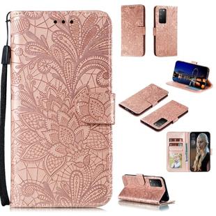 For Huawei Honor X10 Lace Flower Embossing Pattern Horizontal Flip Leather Case , with Holder & Card Slots & Wallet & Photo Frame & Lanyard(Rose Gold)