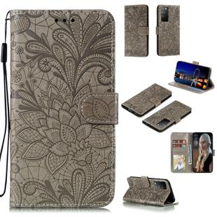 For Huawei Honor X10 Lace Flower Embossing Pattern Horizontal Flip Leather Case , with Holder & Card Slots & Wallet & Photo Frame & Lanyard(Grey)