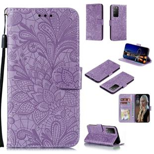 For Huawei Honor X10 Lace Flower Embossing Pattern Horizontal Flip Leather Case , with Holder & Card Slots & Wallet & Photo Frame & Lanyard(Purple)