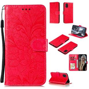 For Samsung Galaxy A31 Lace Flower Embossing Pattern Horizontal Flip Leather Case , with Holder & Card Slots & Wallet & Photo Frame & Lanyard(Red)