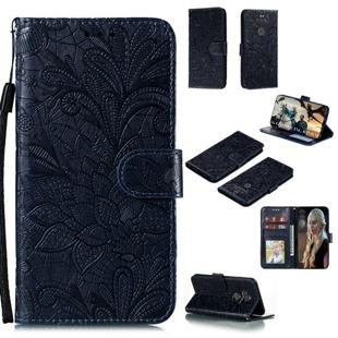For LG K31 Lace Flower Embossing Pattern Horizontal Flip Leather Case , with Holder & Card Slots & Wallet & Photo Frame & Lanyard(Dark Blue)